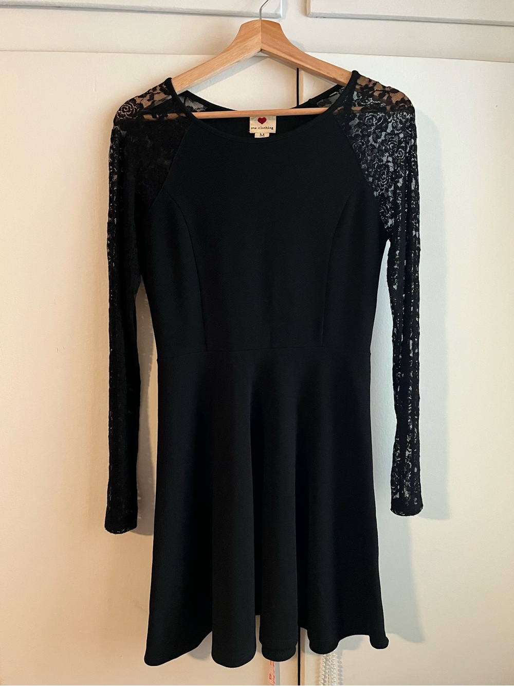 one clothing Black Lace Sleeve Skater Dress